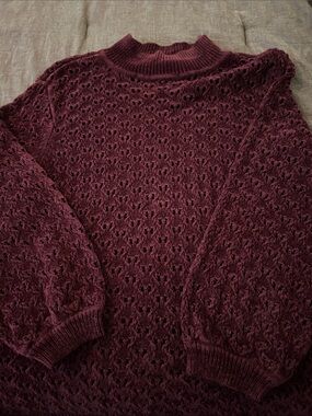 White House Black Market Burgundy Openwork Turtleneck Sweater